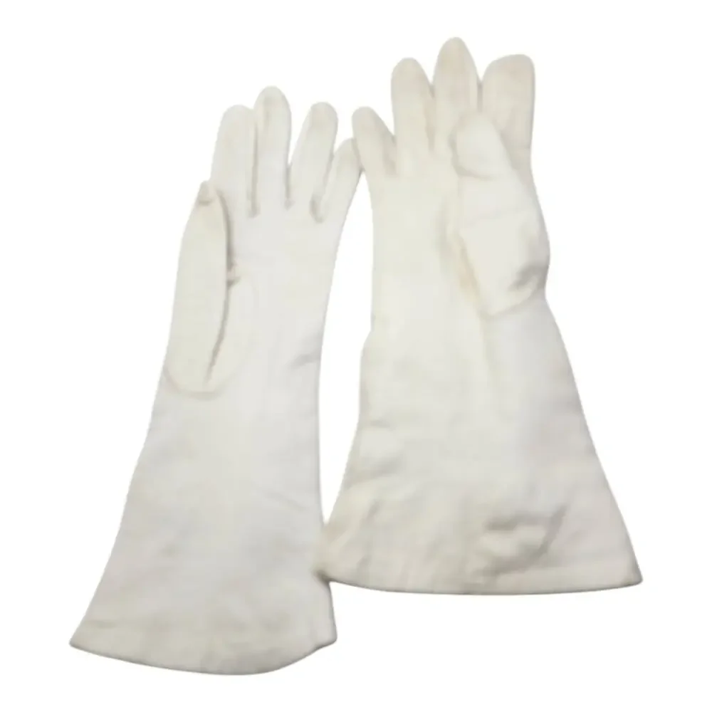 Vintage White Leather Gloves Womens Hand Embroidered Floral 1940s 50s